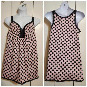 18/20 Cacique Intimates Sleepwear Pink/Black Polka Dot Pinup Cotton Night Gown